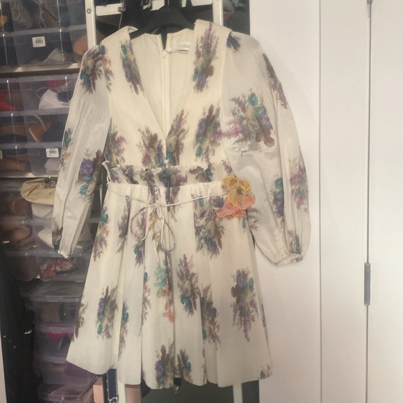 ZIMMERMANN Belted pleated floral-print organza mini dress 0 - Picture 4 of 6